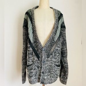 Vintage 80s Grandpa Chunky Gray Cardigan Knit Sweater